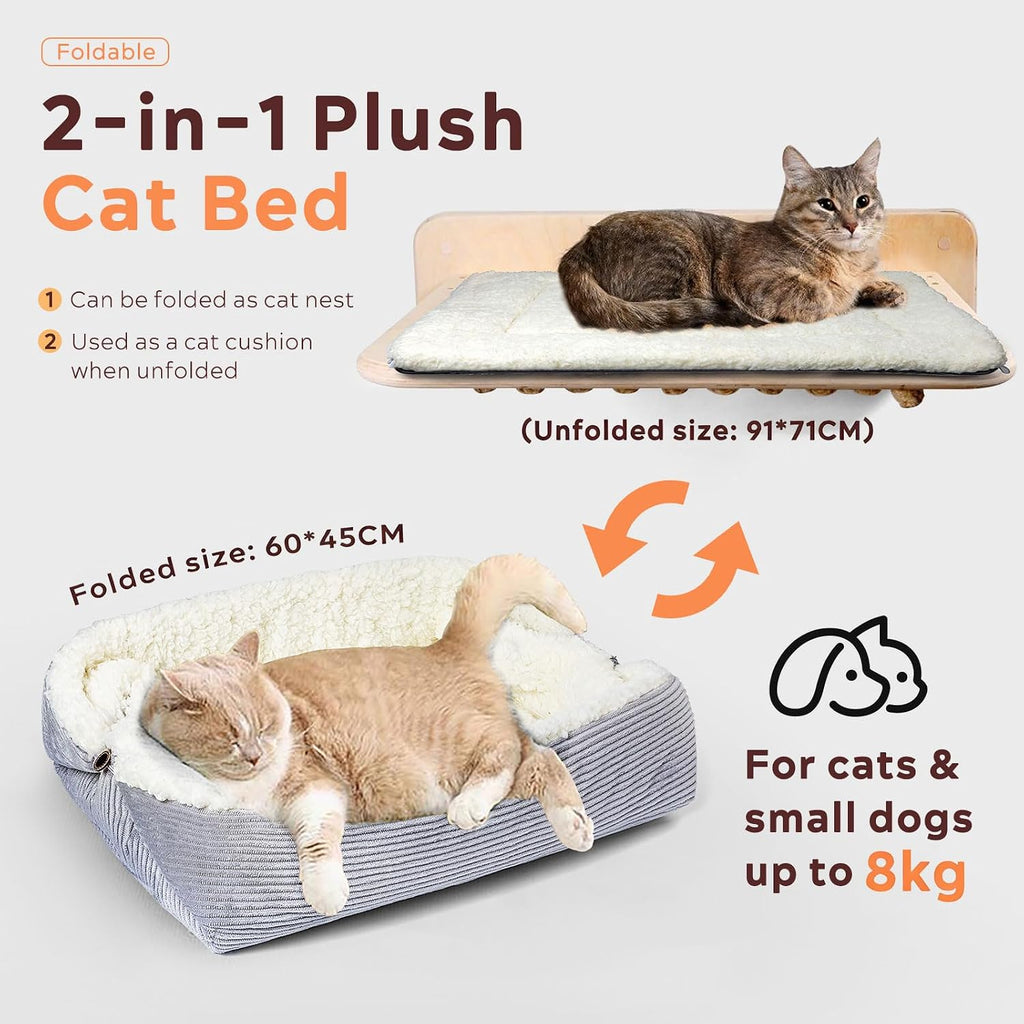Katzenbett waschbar 42x38 cm Pluesch 2-in-1 Kissen Decke Sofa, entfaltet 61x51 cm