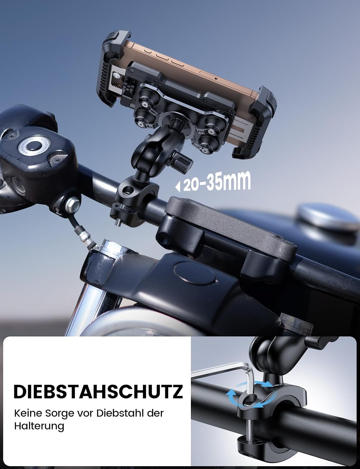 Handyhalterung Motorrad 720° drehbar Vibrationsdaempfer Lenkerhalter