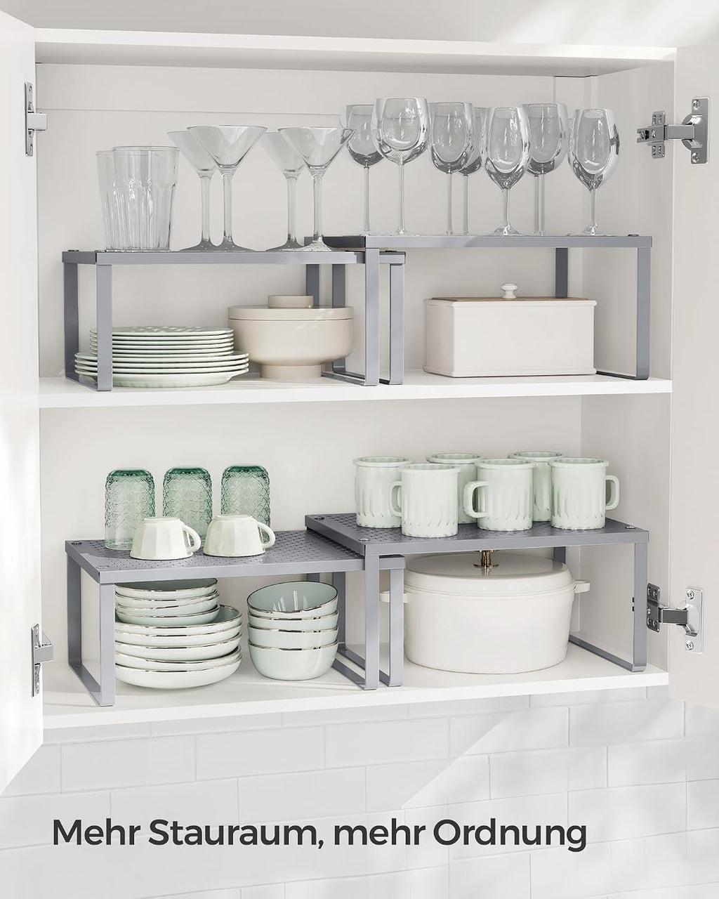 Gewuerzregal 2er Set stapelbar Weiss Kuechen Organizer 32cm-40cm