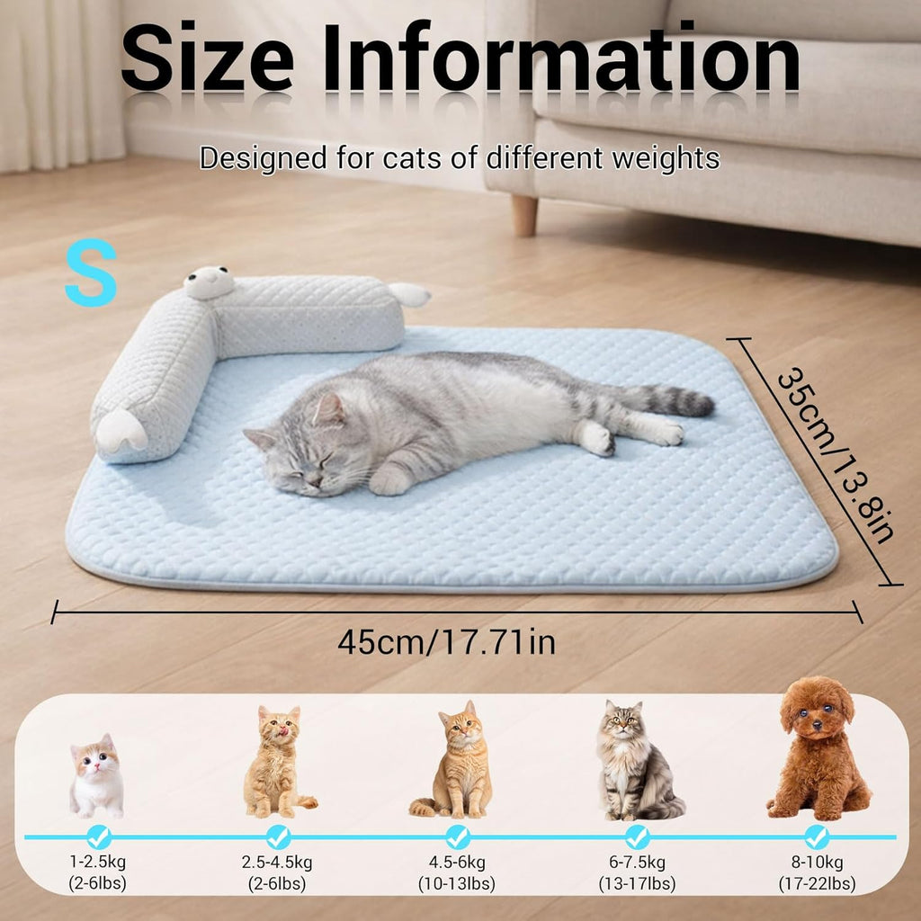 Katzen Kuehlmatte 45×35 cm L‑foermig waschbar Katzenbett Haustierkissen 35cm-60cm