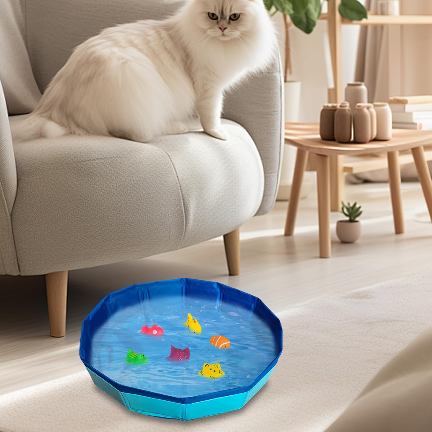 faltbarer Katzenpool 30×10 cm Mini Schwimmbecken mit Spielzeugfischen
