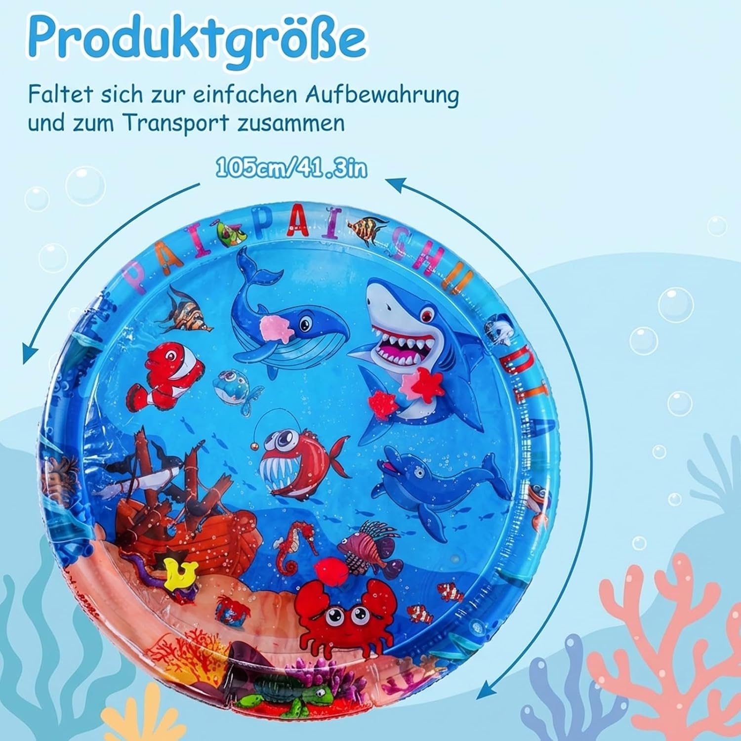 Wassermatte 100 x 100 cm Baby Aufblasbar Tummy Time Sensorische Spielmatte