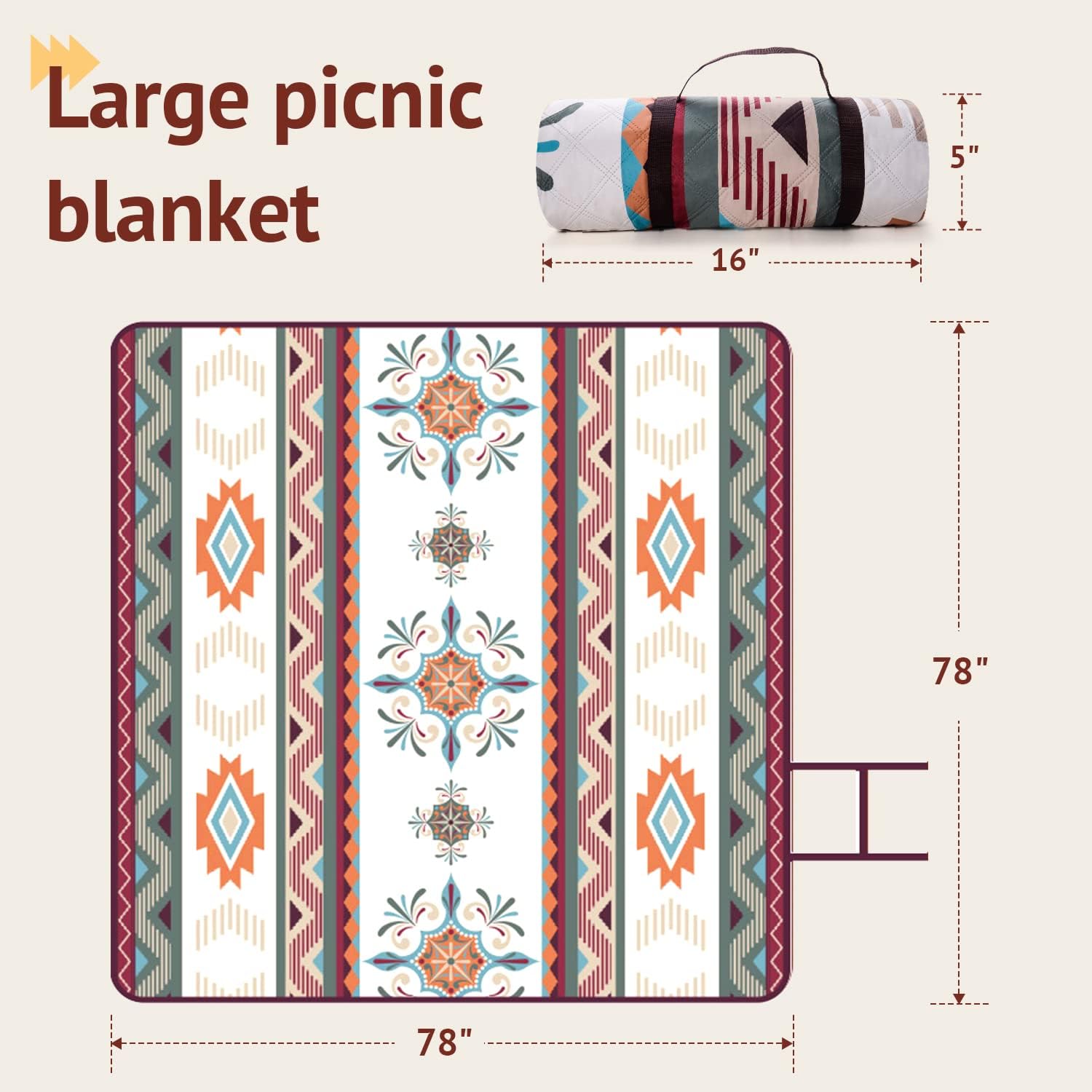 LARUTAN Stranddecke 200x200 cm sandfrei, tragbar waschbar Picknickdecke Gruen 200