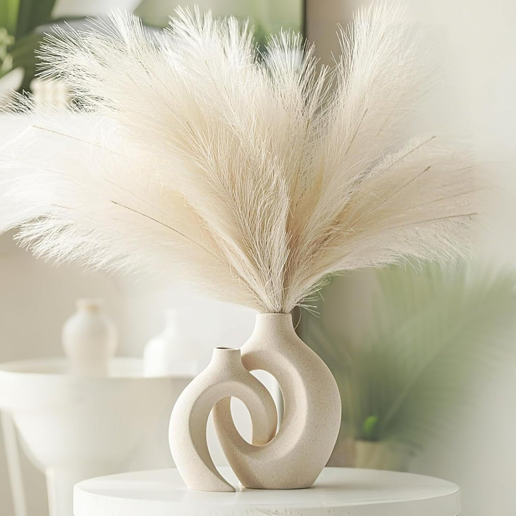 SUKIYPO Keramikvase 2er Set beige Boho Deko fuer Wohnzimmer Buero