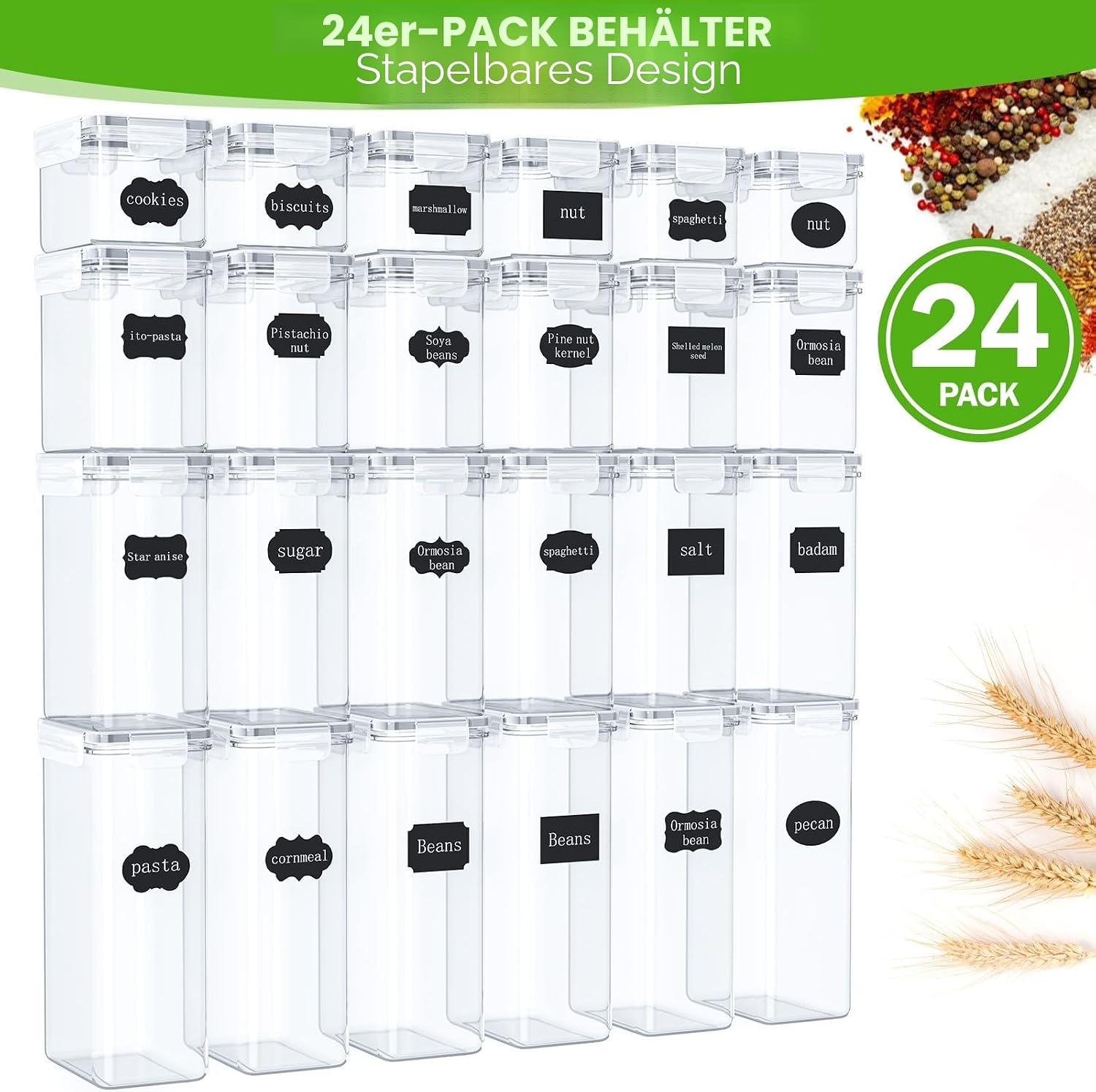 PurKeep Vorratsdosen 24er Set luftdicht BPA-frei Kuechenaufbewahrung