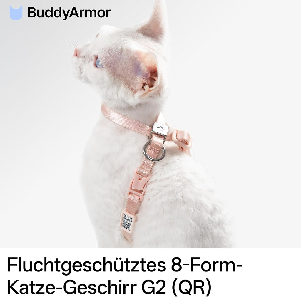 Katzengeschirr verstellbar Groesse S-M weich 8‑Form mit QR‑Code Schnellverschluss