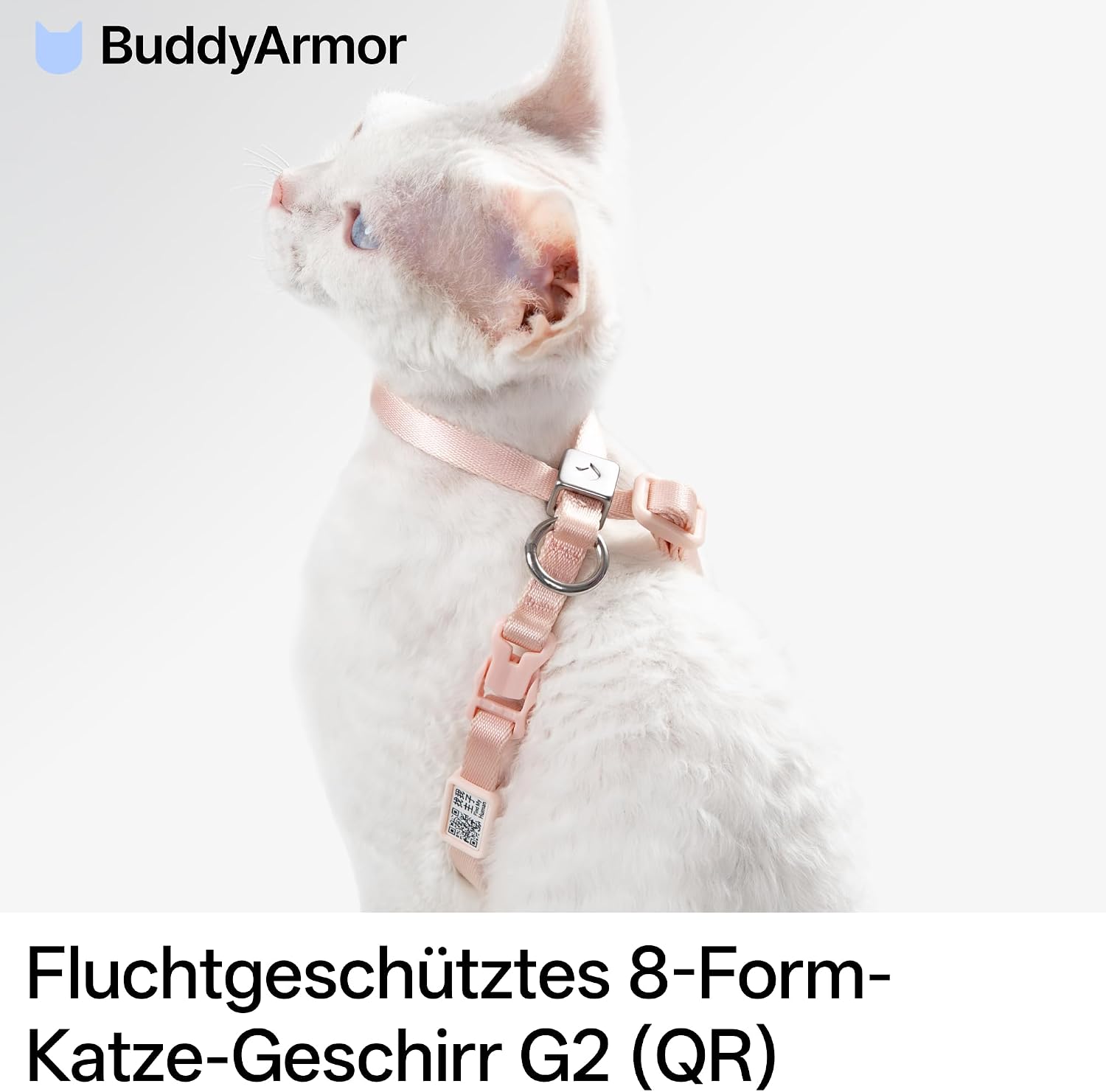 Katzengeschirr verstellbar Groesse S-M weich 8‑Form mit QR‑Code Schnellverschluss