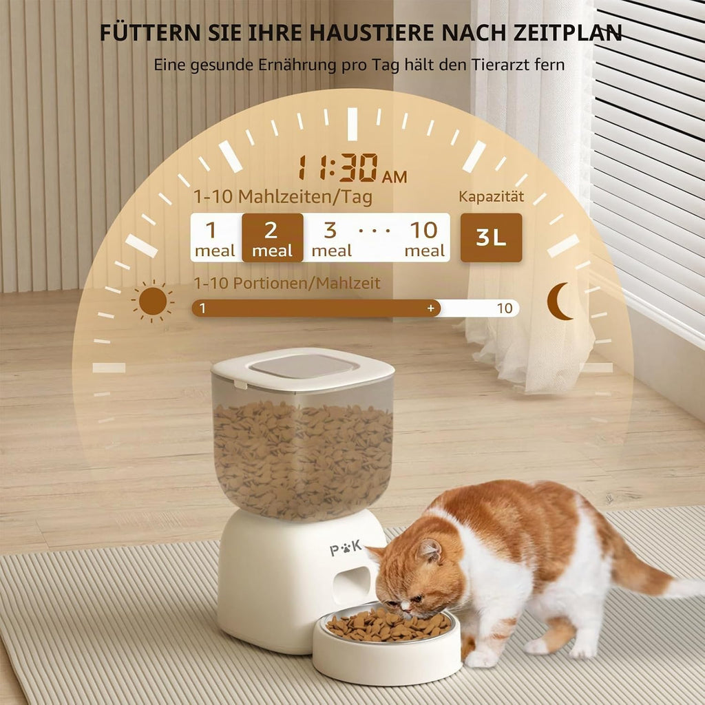 PUPPY KITTY Futterautomat fuer Katzen mit WiFi App und Edelstahlnapf