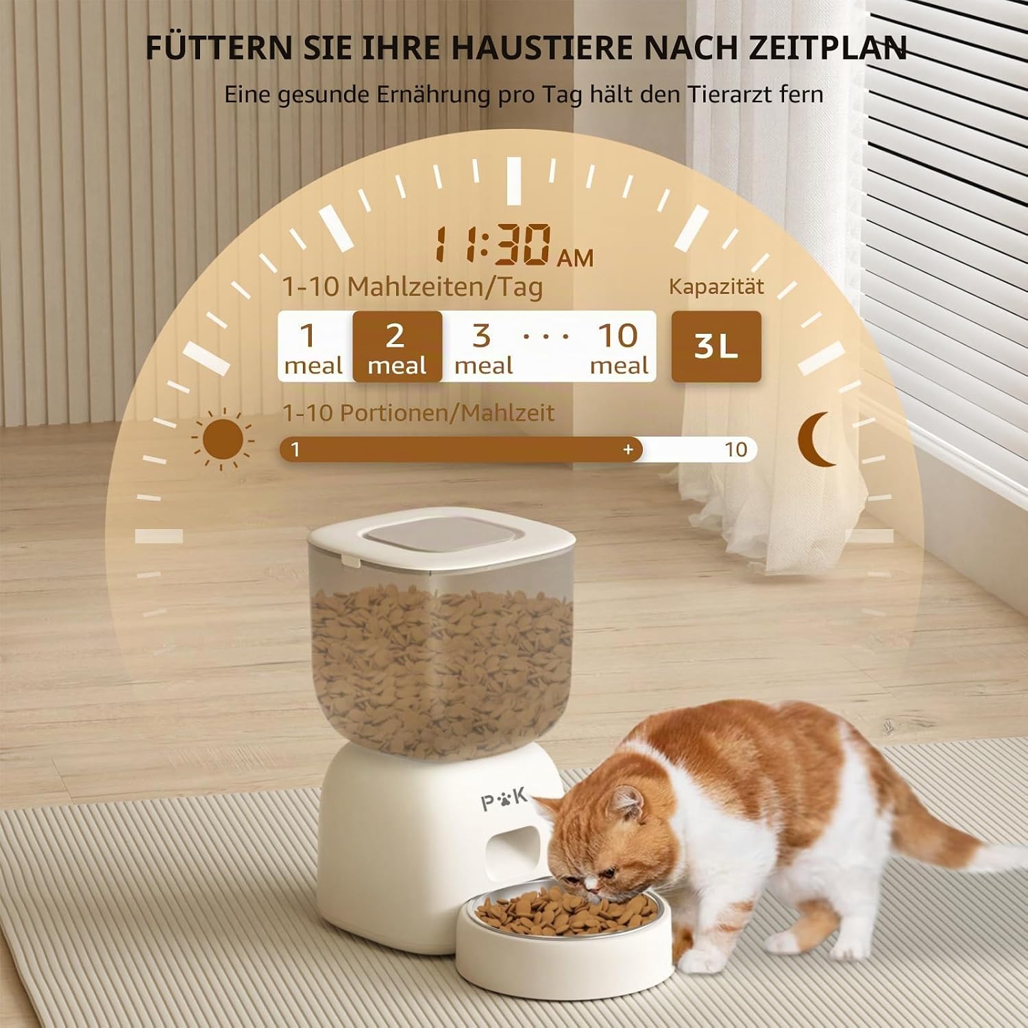 PUPPY KITTY Futterautomat fuer Katzen mit WiFi App und Edelstahlnapf