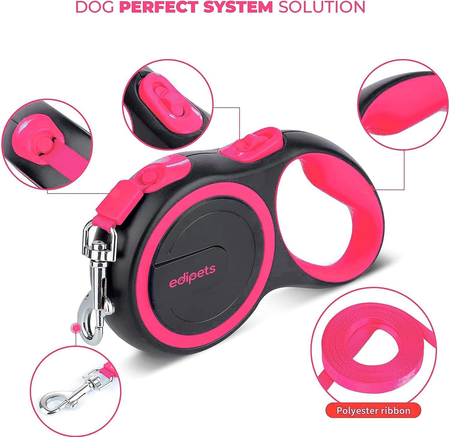 Edipets Flexi Hundeleine 5m Ausziehbar Retractable Grau 5m