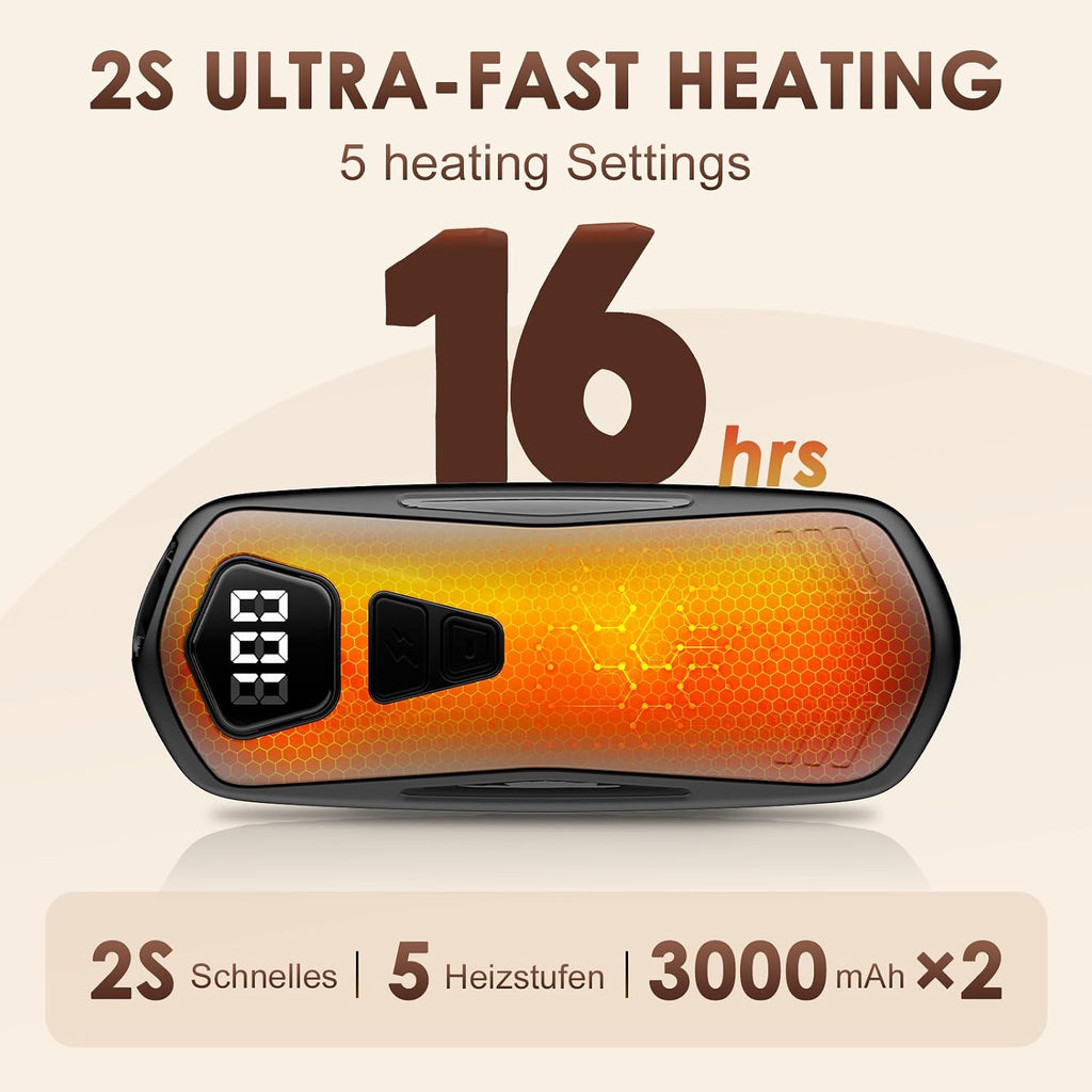 Elektrische Handwaermer 2er Set 6000 mAh USB Wiederaufladbar 5 Heizstufen