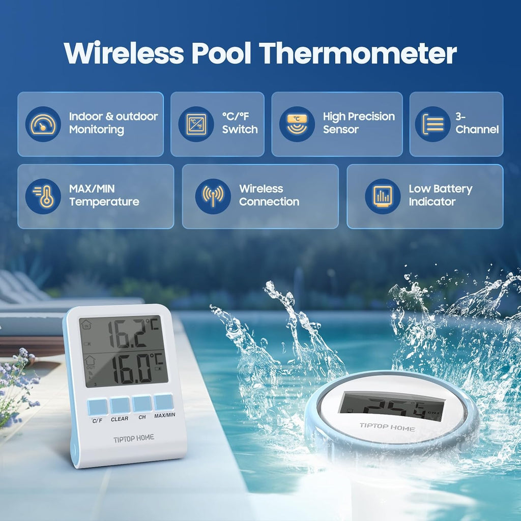 Kabelloses schwimmendes Poolthermometer IP67 blau - Wasser- und Innentemperatur