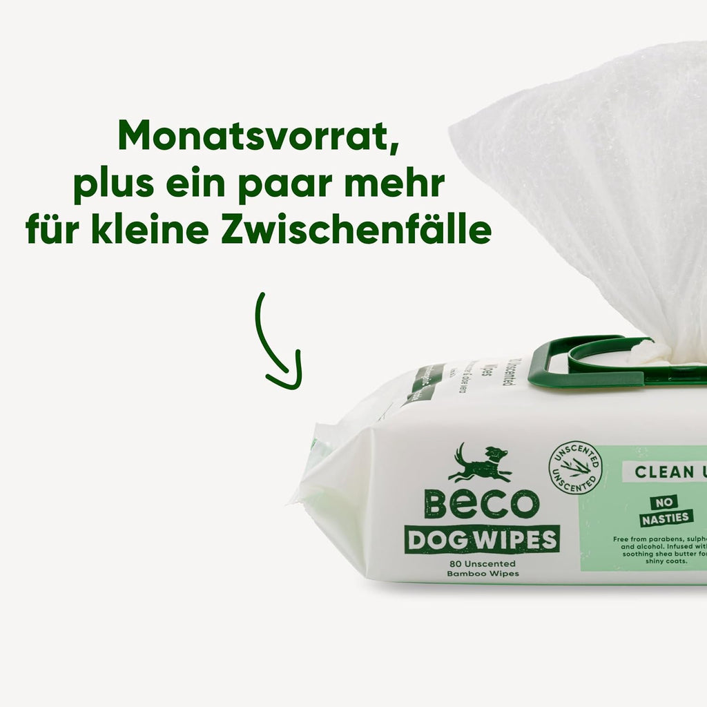 Beco Hundetuecher 80 Stueck pflanzliche Pflegetuecher fuer Pfoten Koerper und Hinterteil