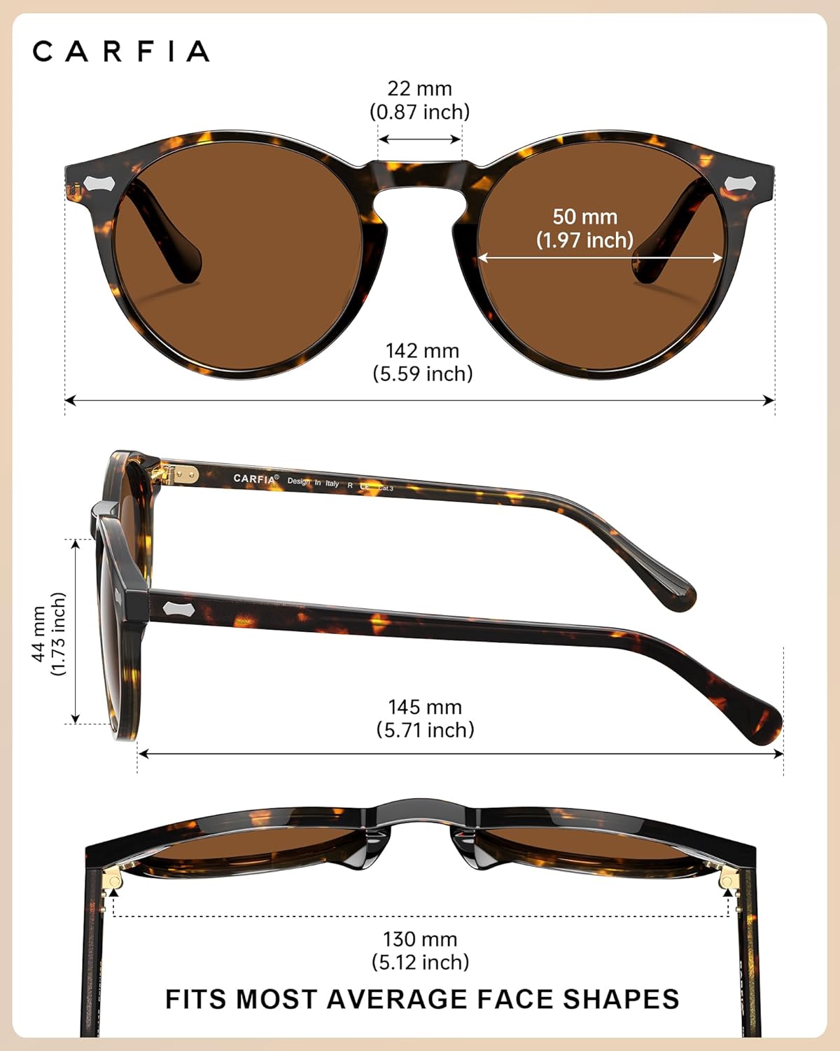 Carfia Polarisierte Herren Sonnenbrille rundes Gestell mit Lederetui