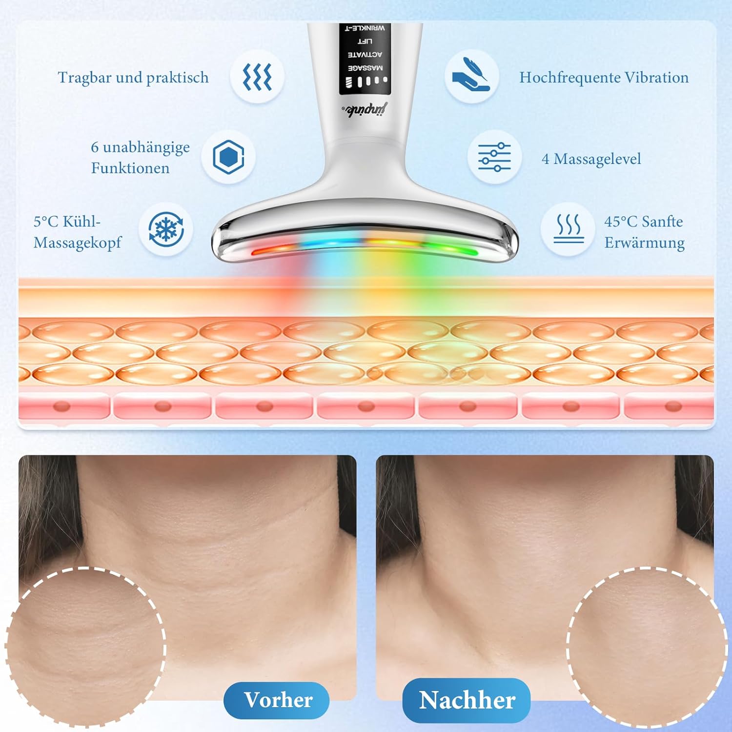 Gua Sha EMS Gesichtsmassagegeraet mit Kaelte Waerme LED Lifting Straffung