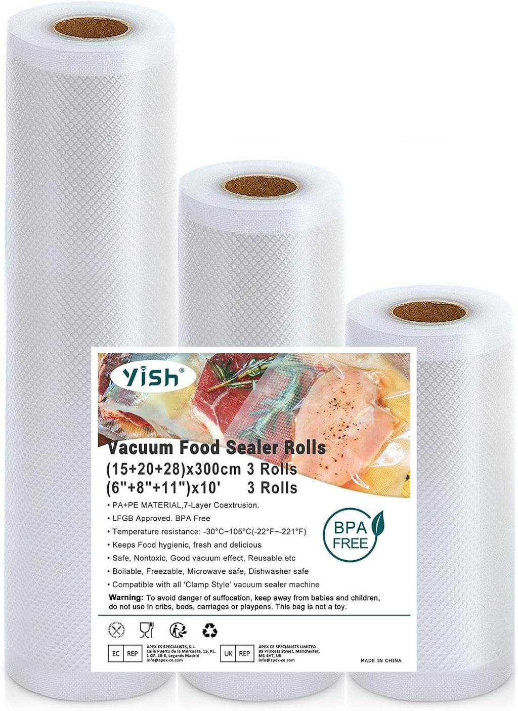 Vakuumbeutel Rollen 15×300 20×300 28×300 cm BPA-frei Sous‑Vide wiederverwendbar