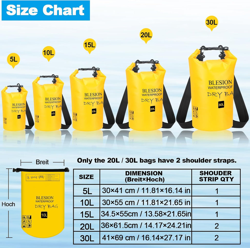 BLESION Dry Bag wasserdichte Tasche mit Schultergurt fuer Kajak Angeln Wan