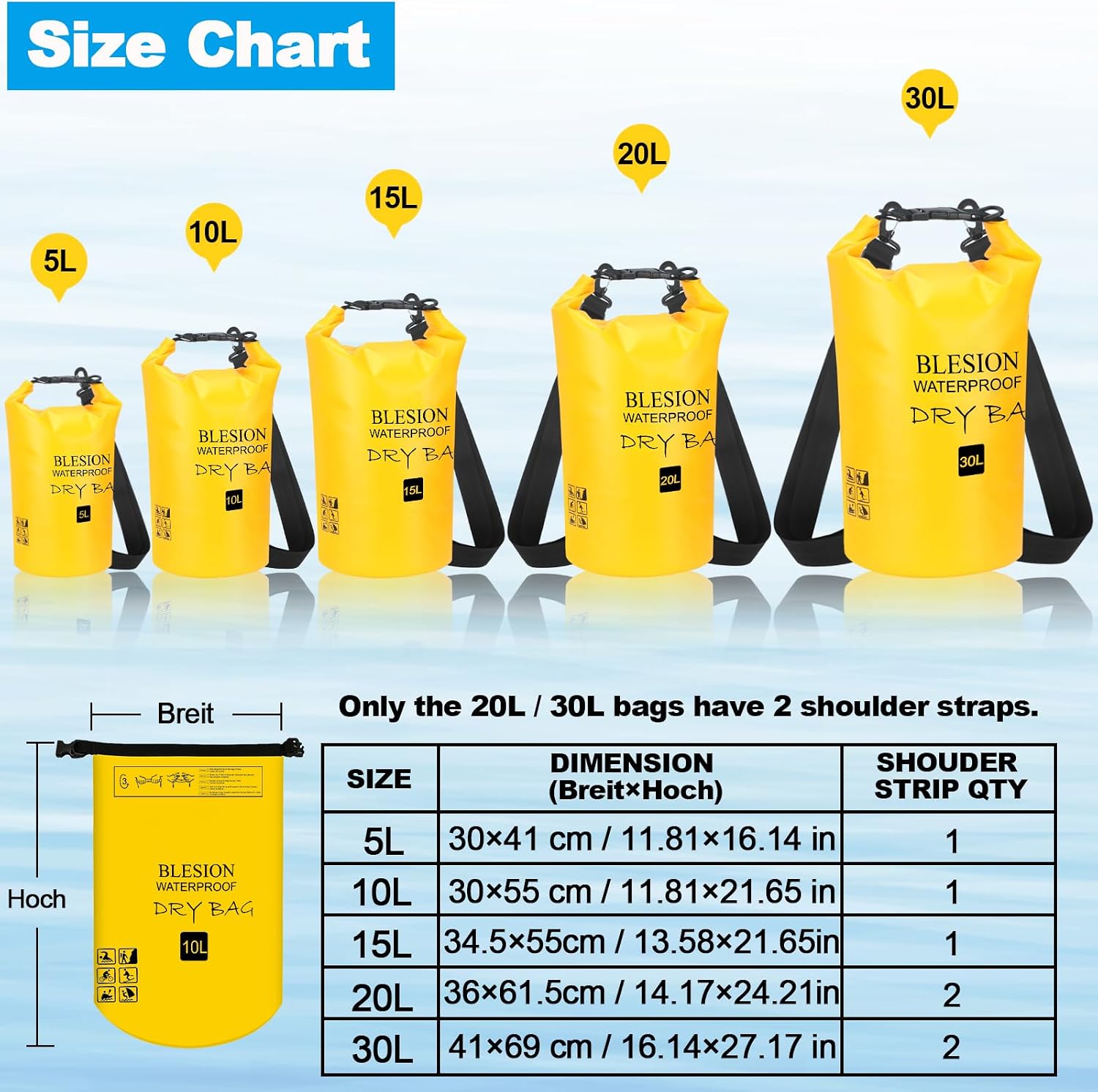 BLESION Dry Bag wasserdichte Tasche mit Schultergurt fuer Kajak Angeln Wan