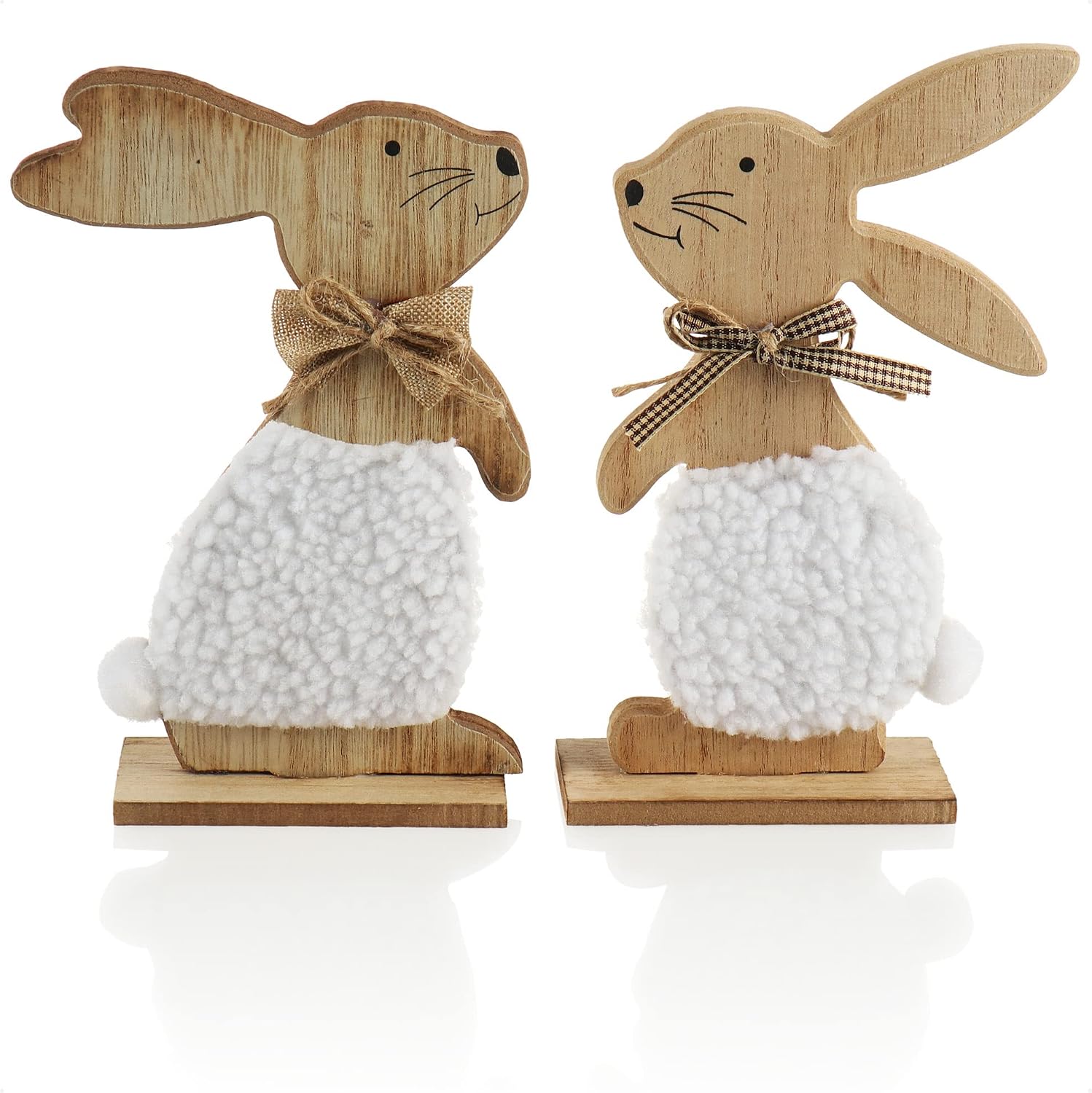 Osterhase Holz Aufsteller 2er Set Deko mit Schleife Fruehling Deko