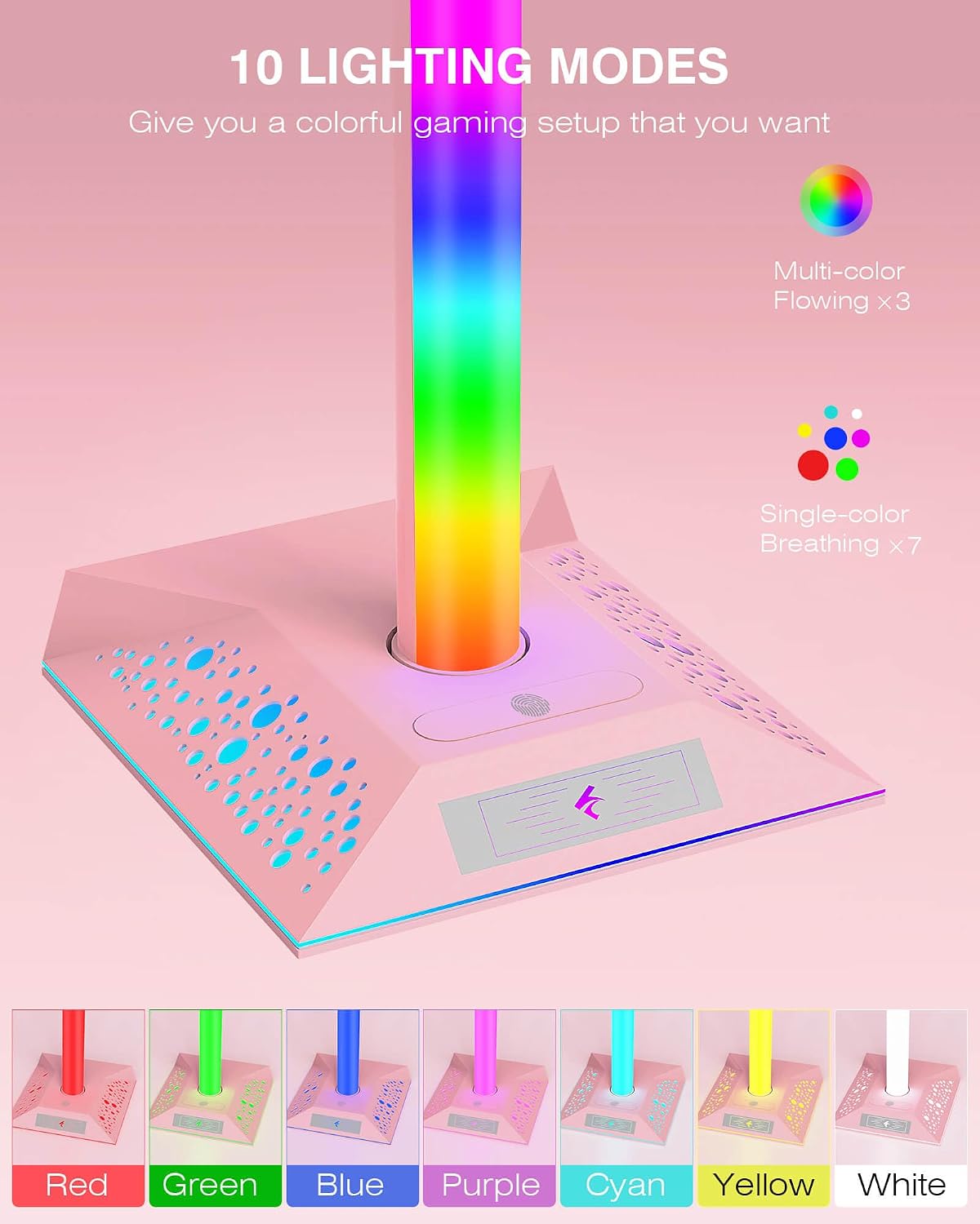 Hcman Headset Halter mit RGB Beleuchtung und 2 USB Anschluessen schwarz