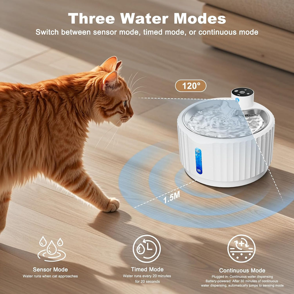 Katzen Trinkbrunnen mit 4000mAh Akku, kabellos, Bewegungsmelder, Ersatzfilt