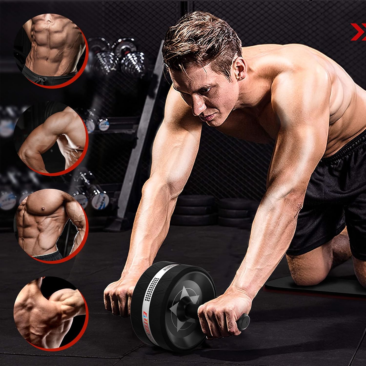 EnterSports Bauchmuskelroller mit zwei Kniematten, Bauchtrainer fuer Zuhause