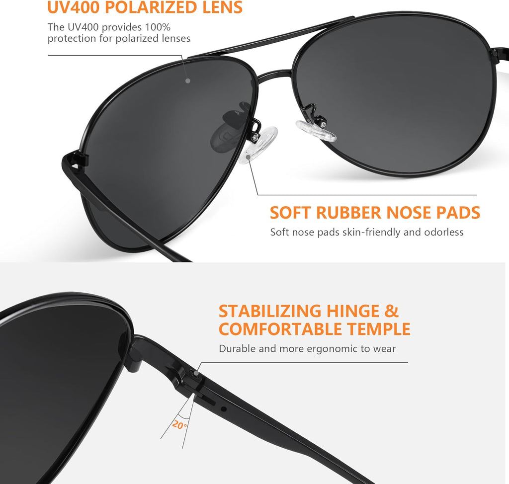 Polarisierte Sonnenbrille Unisex UV400 Fliegerstil ultraleicht schwarz