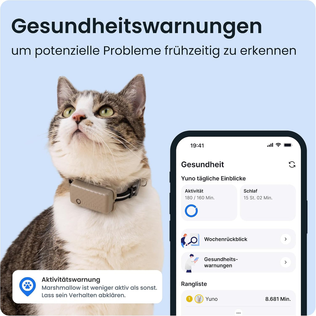 Tractive CAT Mini GPS Tracker Katzen Halsband Braun mit Live-Ortung