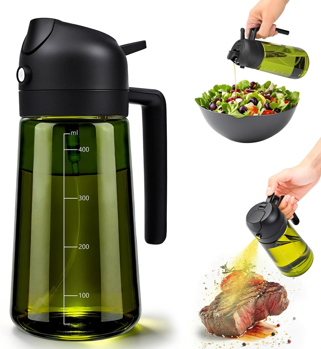 2in1 Oelsprueher 470 ml mit UV-Schutz fuer Kochen Grill Heissluftfritteuse