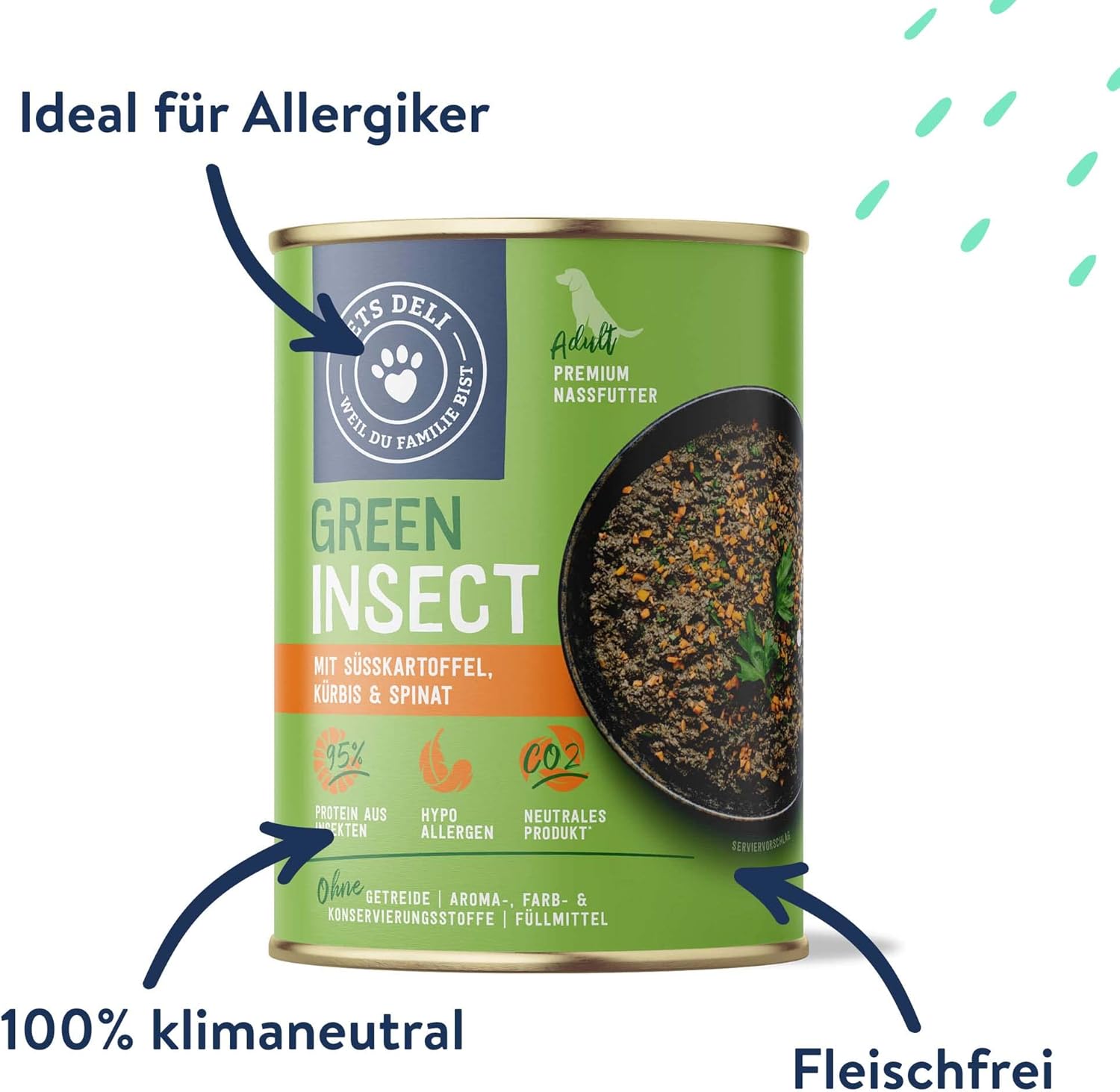 Pets Deli Green Insect Hunde Nassfutter Insektenbasis 6x375g verschiedene Sorten
