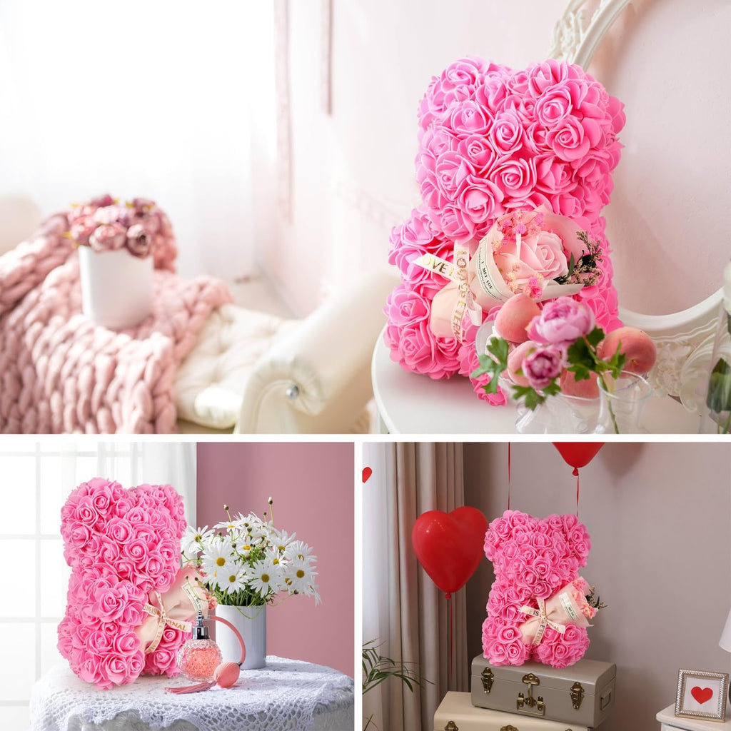 Rosenbaer Teddybaer mit Rosenblueten blau Geschenk fuer Frauen