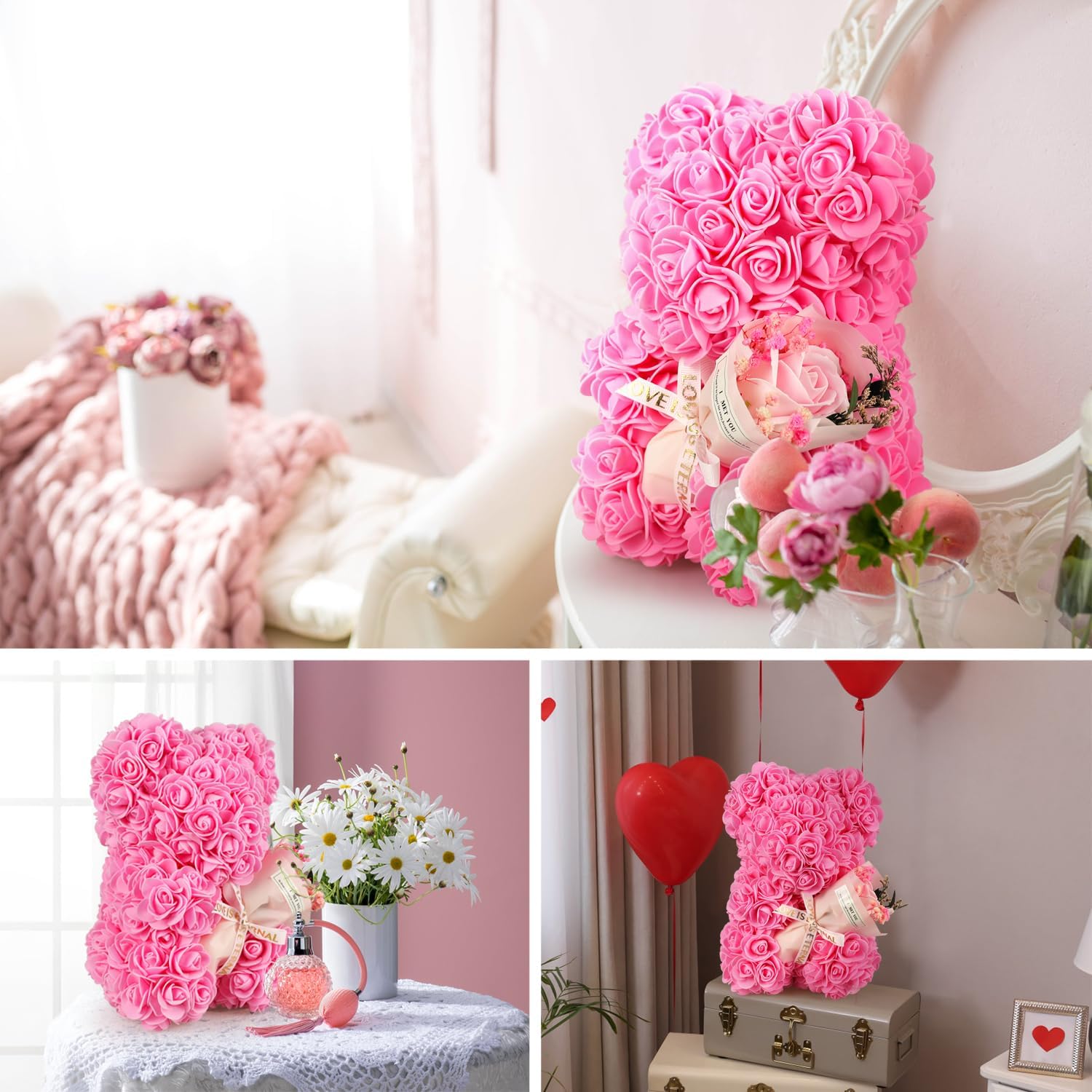 Rosenbaer Teddybaer mit Rosenblueten blau Geschenk fuer Frauen