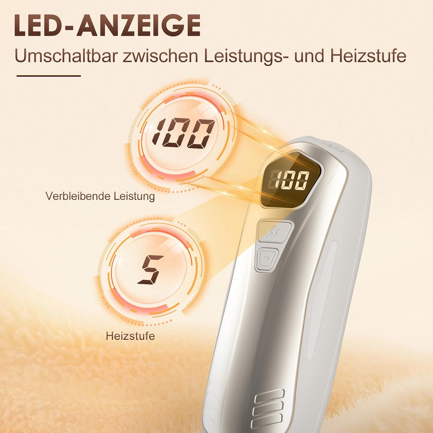 Elektrische Handwaermer 2er Set 6000 mAh USB Wiederaufladbar 5 Heizstufen