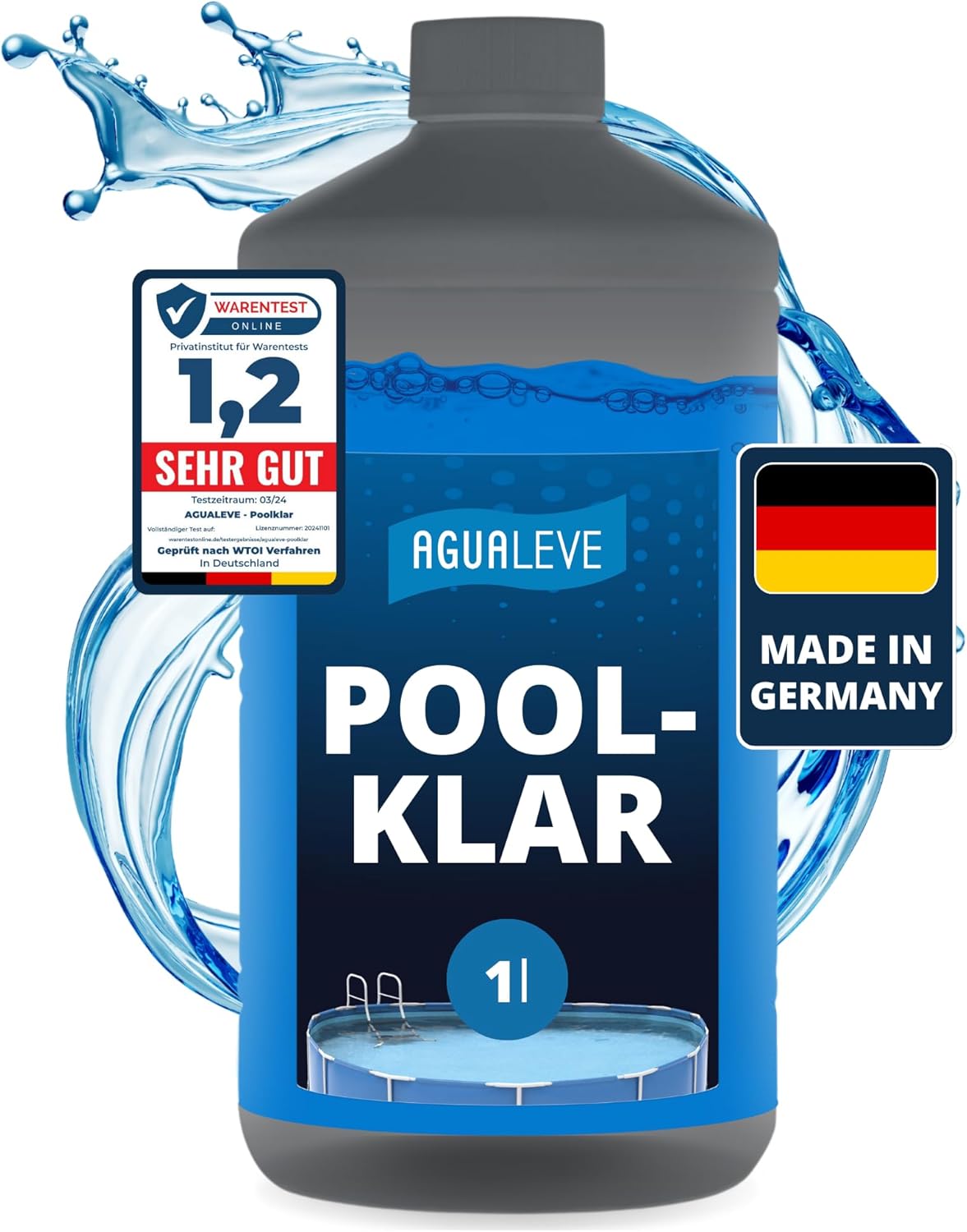 AGUALEVE Poolklar Kristallklar Formel fuer klares Poolwasser Made in Germany