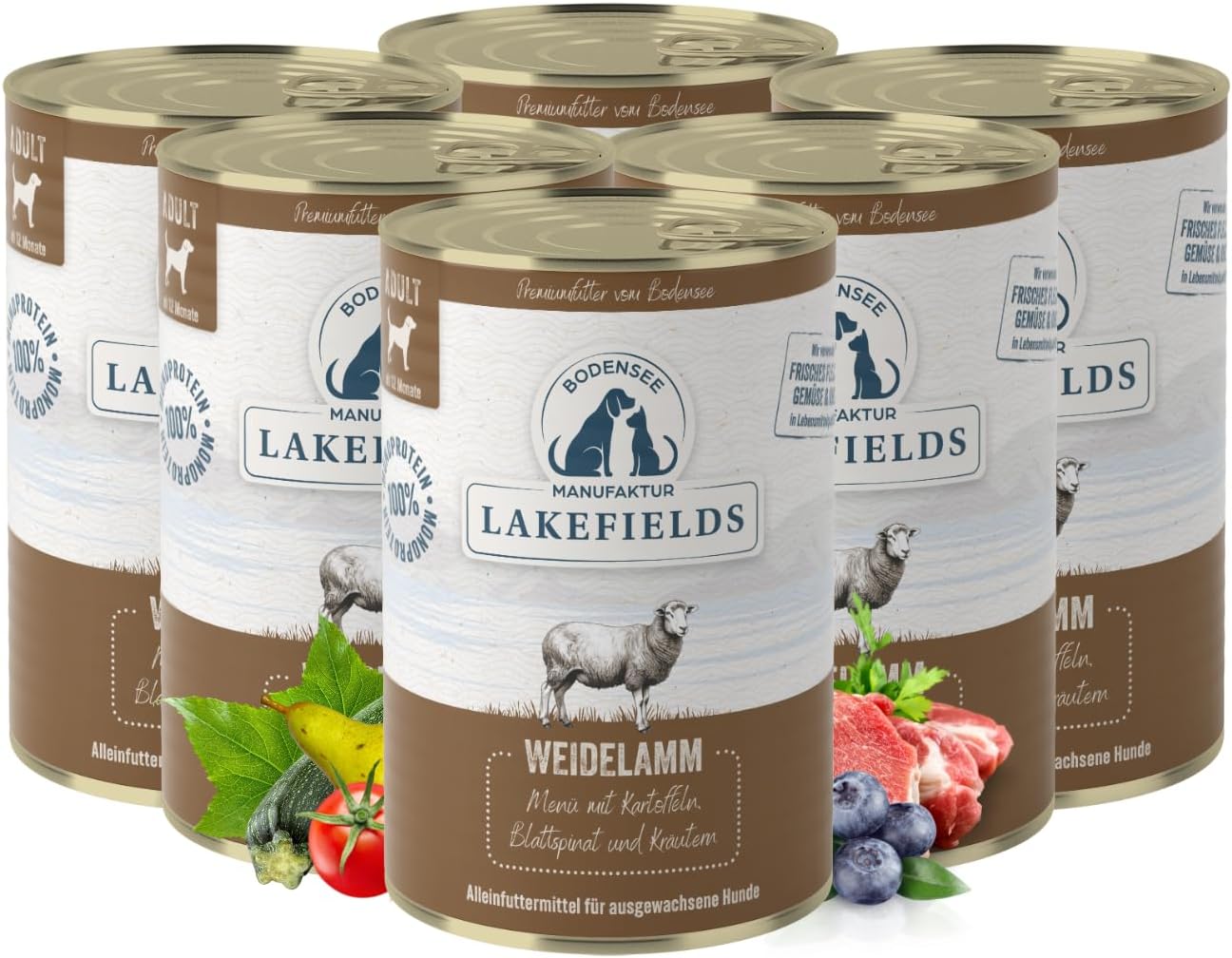 Lakefields Hundefutter nass Lamm 60% 6 x getreidefrei