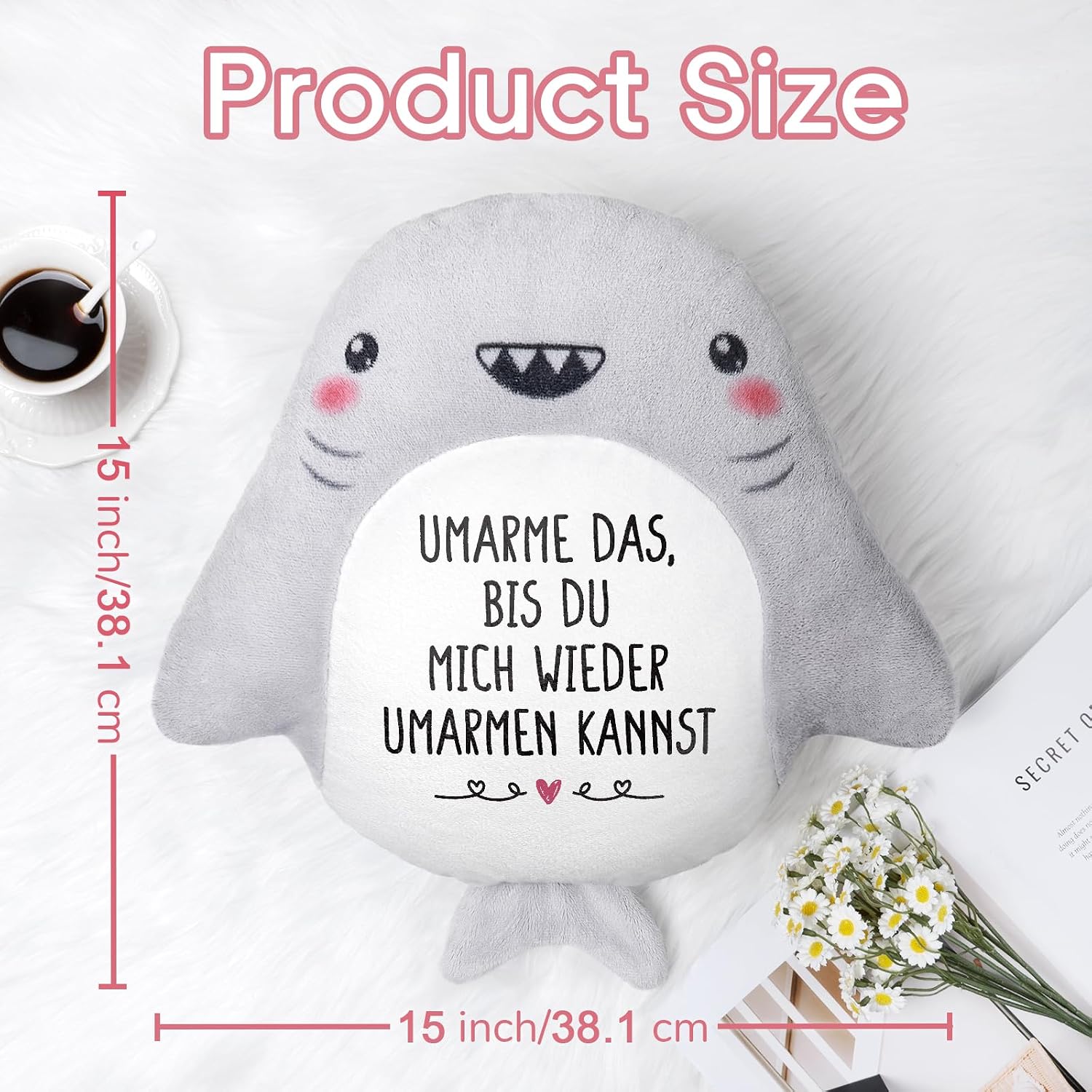 Haifisch Kuschelkissen mit Aufschrift "Ich liebe dich" Valentinstag Geschenk