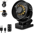 USB Tischventilator mit 12000mAh Akku, Clip, Fernbedienung, Licht, Timer, 360°