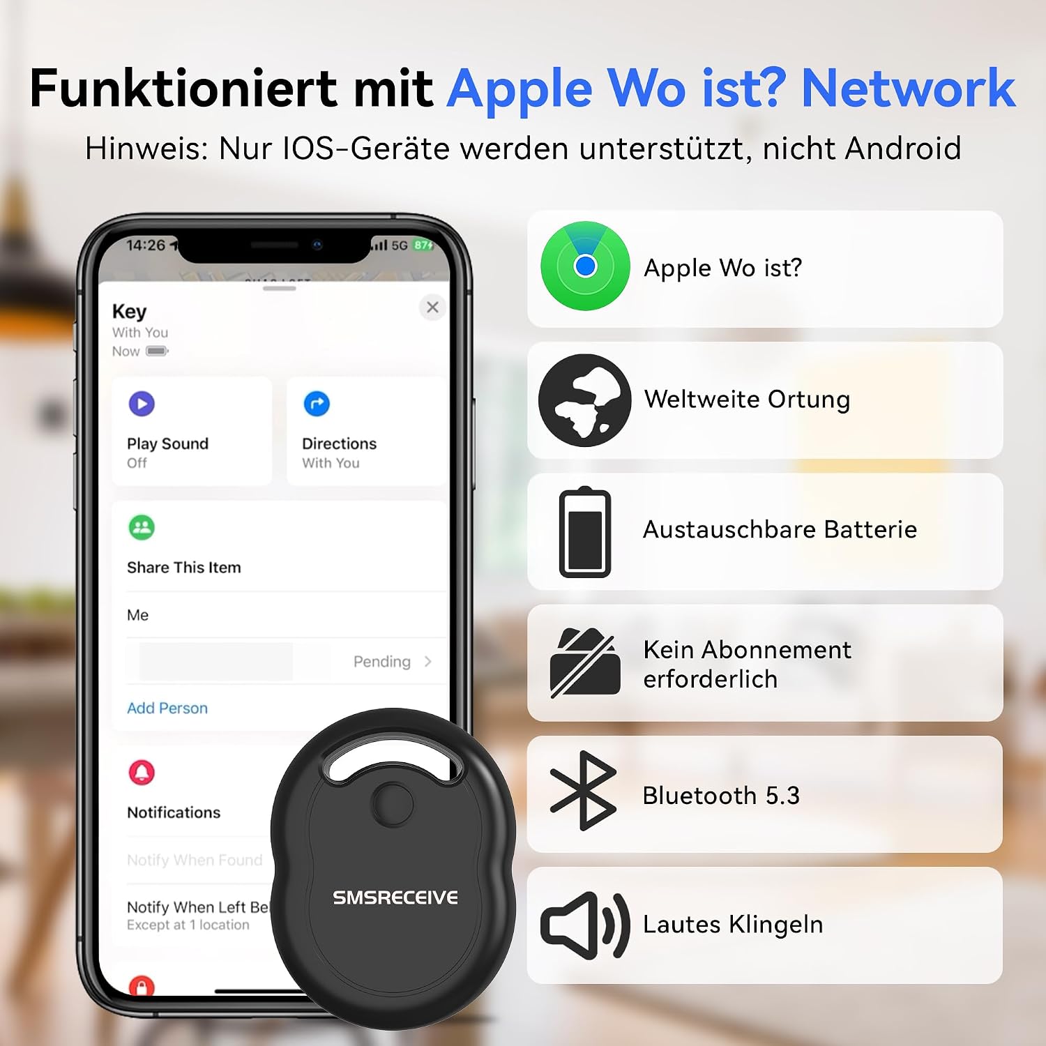 Air Tracker Tag Apple MFi Schluesselfinder Bluetooth iOS 4 Farben