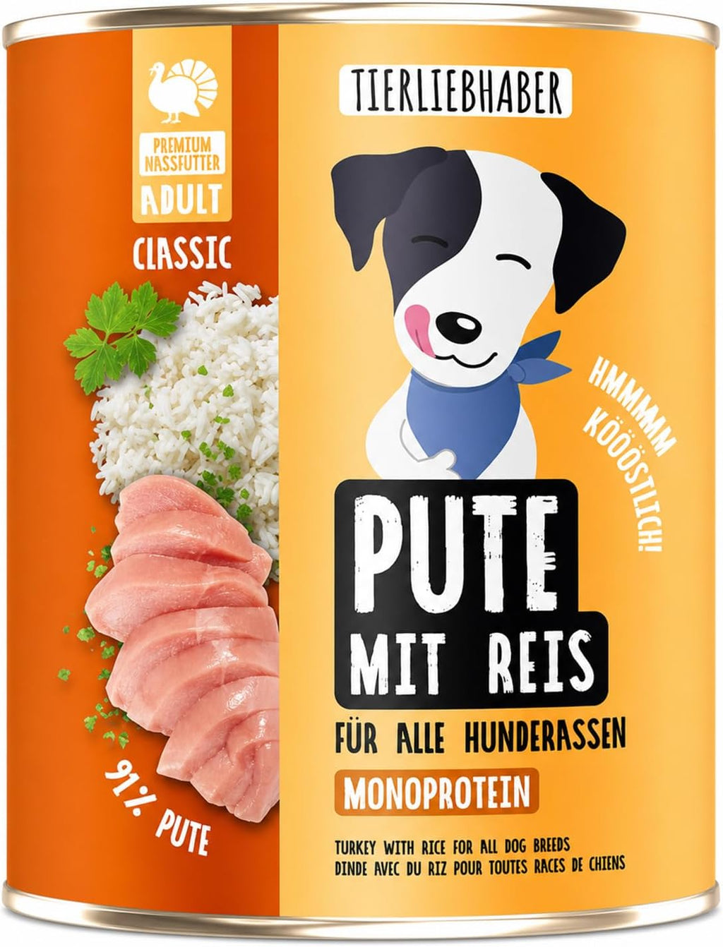 Tierliebhaber Hundefutter Nass Dose Pute mit Reis 91% Fleisch