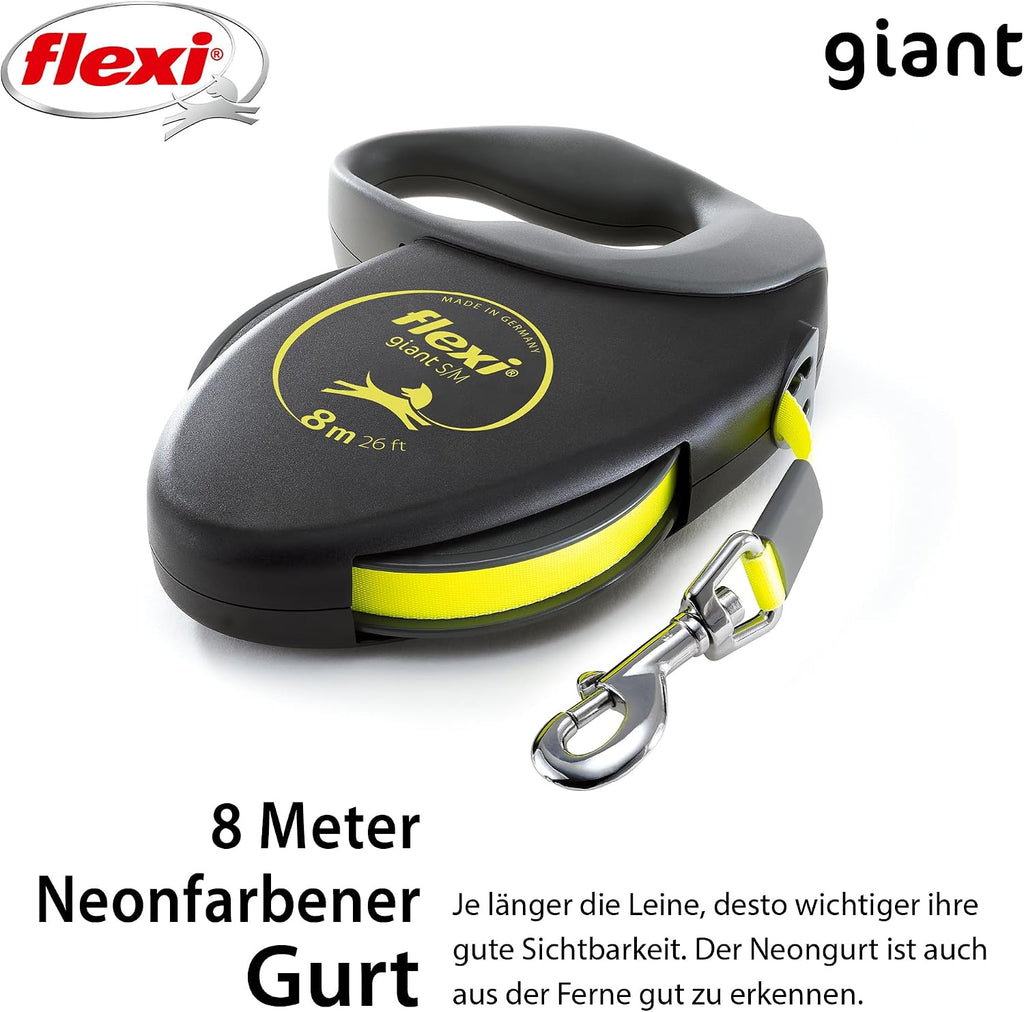 flexi Giant S/M 8 m Gurt-Rollleine schwarz/neon-gelb fuer Hunde bis 25 kg