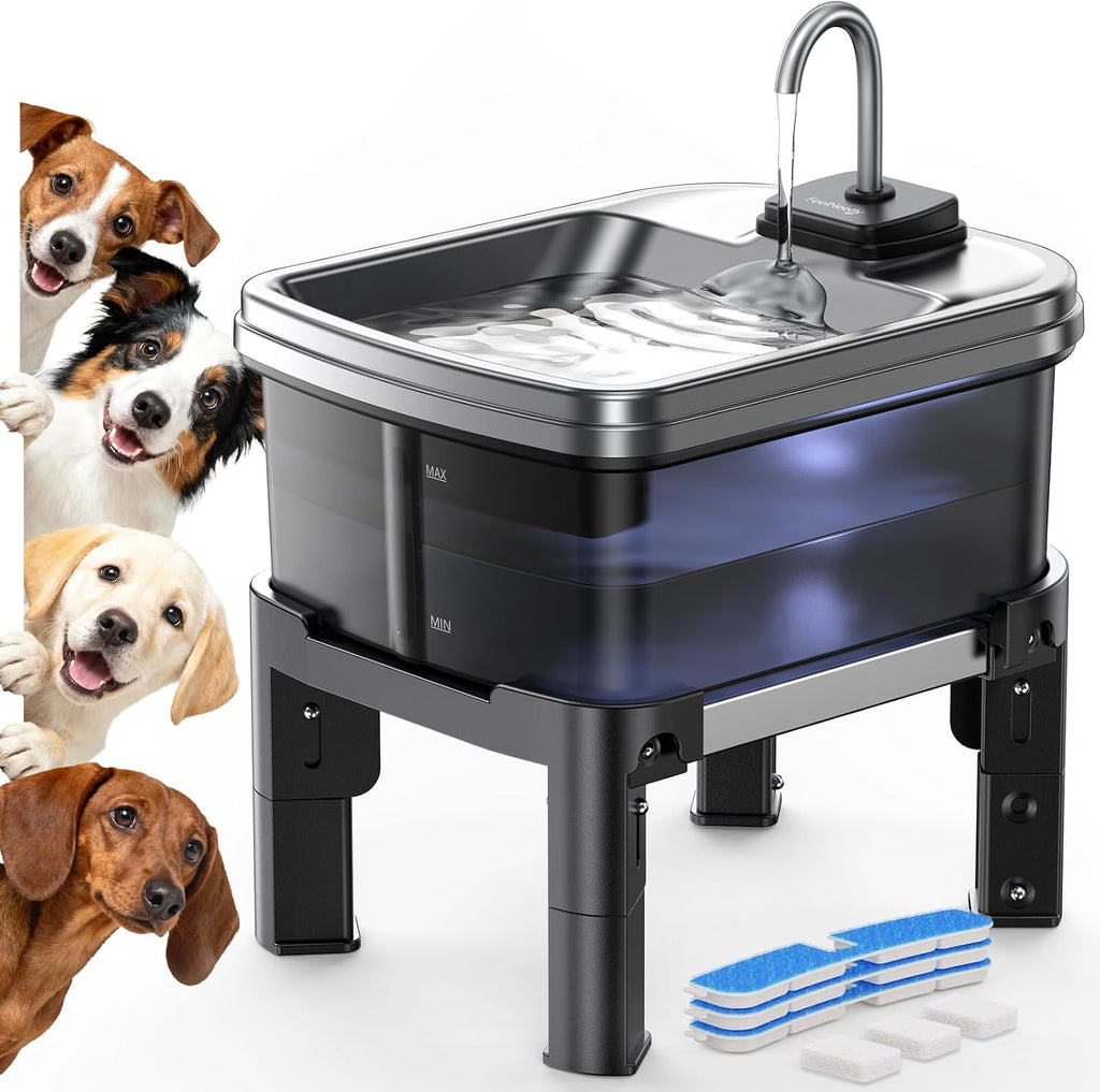 FEELNEEDY Hundetrinkbrunnen mit Edelstahlwanne, 3 Stufen Filterung