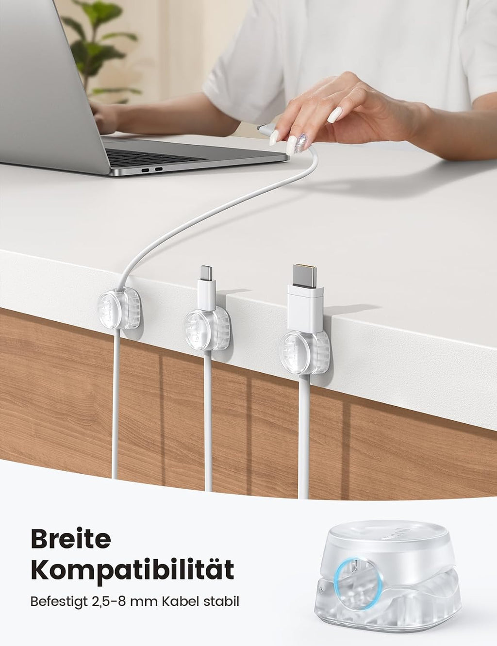 Lamicall Kabelhalter 6er Set selbstklebend Kabelclips mit Feder Einhand-Bedienun