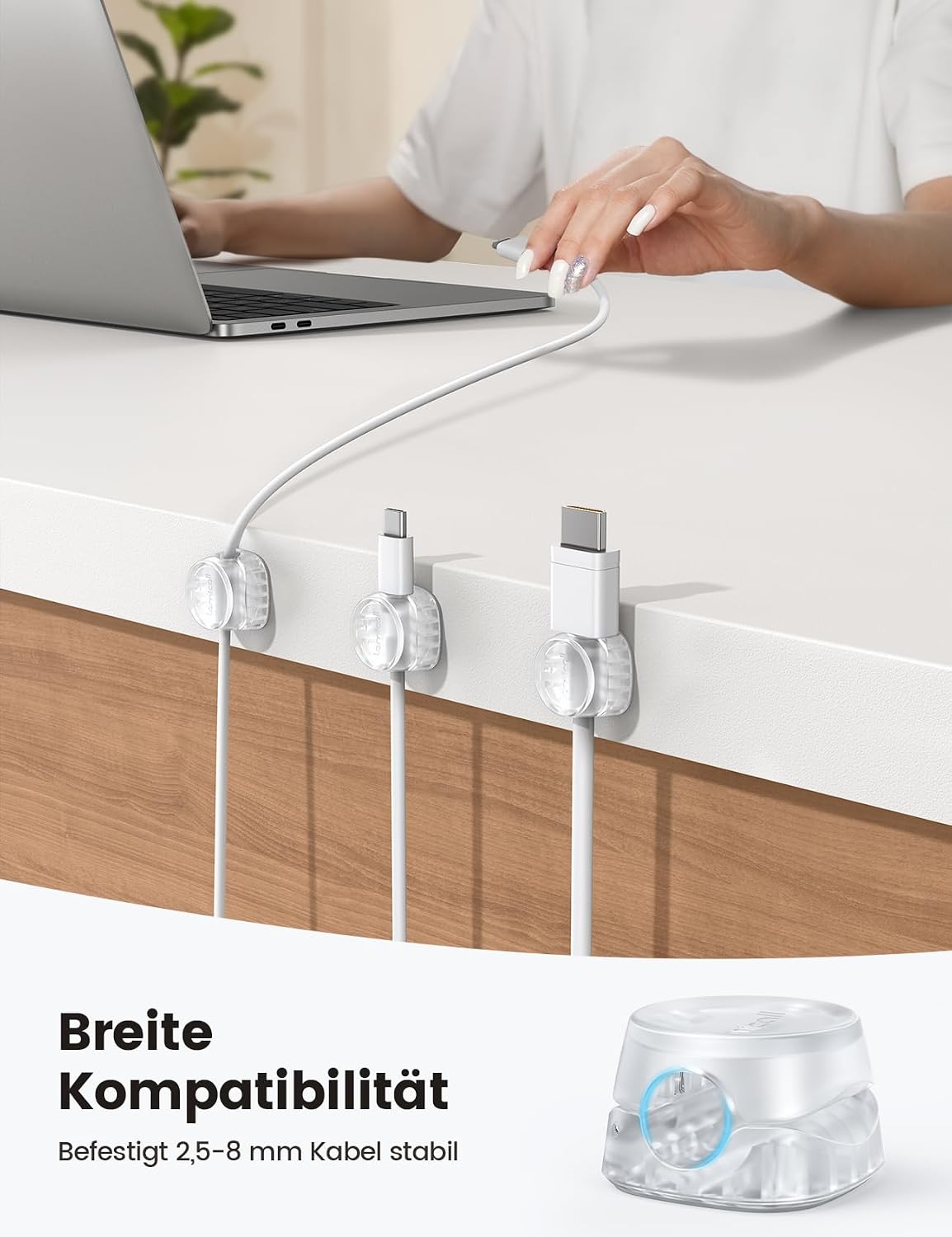 Lamicall Kabelhalter 6er Set selbstklebend Kabelclips mit Feder Einhand-Bedienun