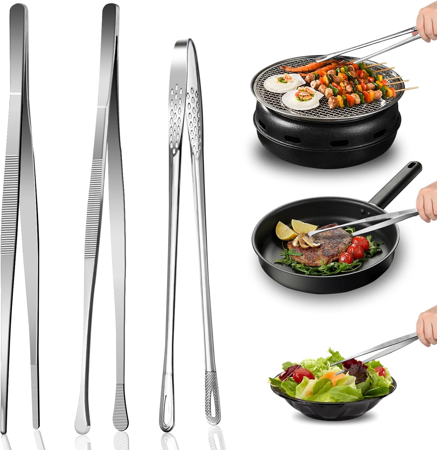 Edelstahl Kochpinzetten 3er Set 28-30 cm - Kuechenpinzette Profi