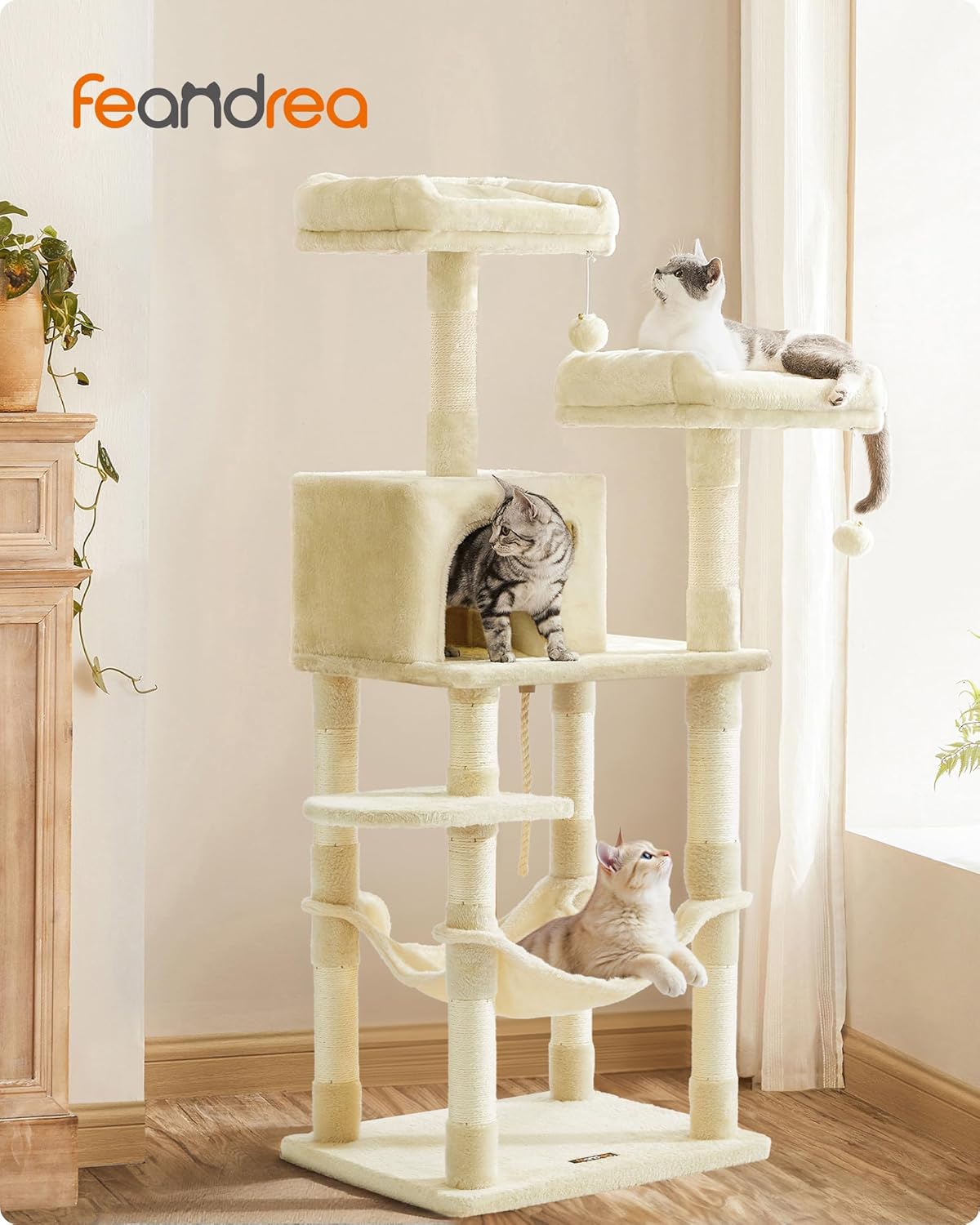 Feandrea Kratzbaum Katzenbaum mit Kratzsaeulen Plattformen und Hoehle