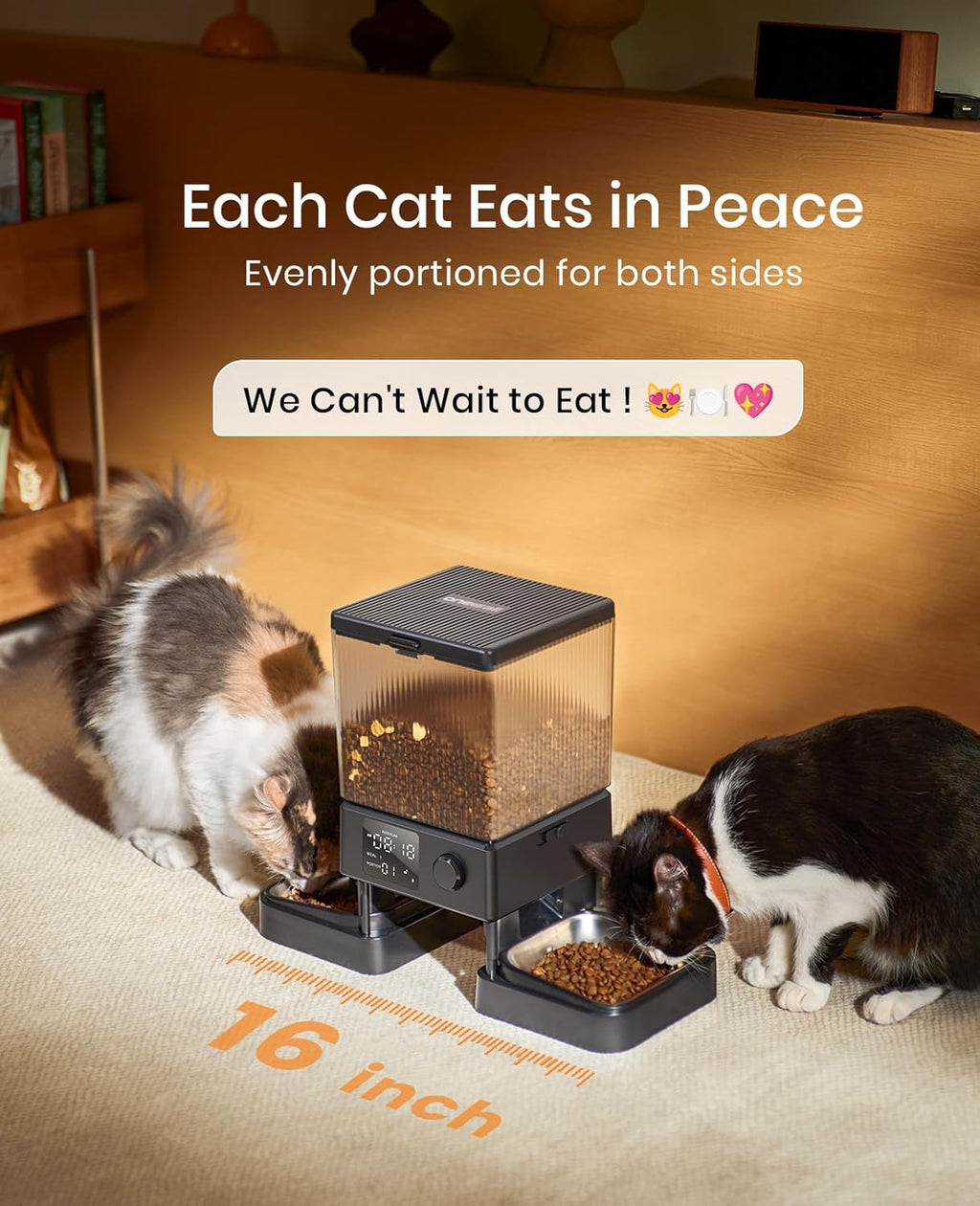 oneisall Katzenfutterautomat mit 2 Edelstahlnaepfen, App & Sprachaufnahme