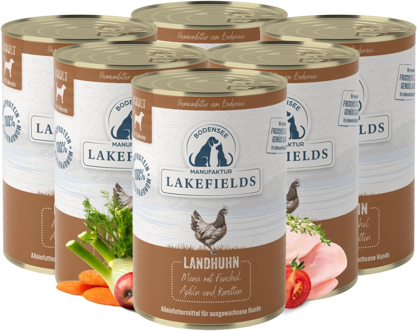 Lakefields Hundefutter Nass Huhn 61% getreidefrei 6x800g