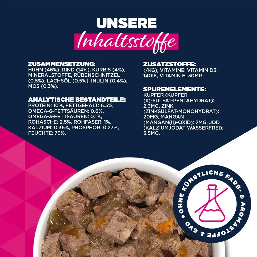 Hundefutter nass Rind Kürbis getreidefrei 6 x verschiedene Sorten