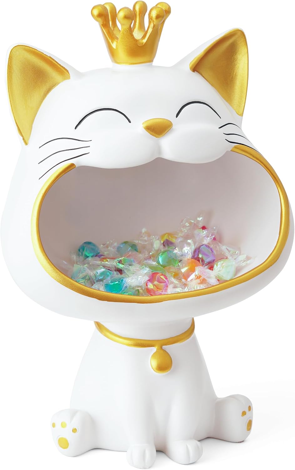 Lachende Katzenstatue Aufbewahrungsbox M-L Weiss Schmuck Schluessel Deko