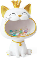 Lachende Katzenstatue Aufbewahrungsbox M-L Weiss Schmuck Schluessel Deko